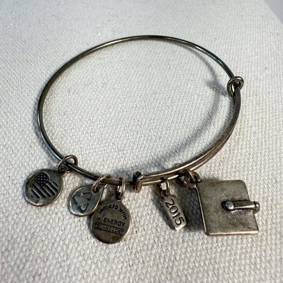 Alex & Ani 2015 Expandable Charm Bangle Bracelet Graduation Cap Silver Tone - Picture 1 of 5